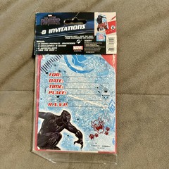 Black Panther Birthday Decor Invites, Balloons, Spiral Decorations
