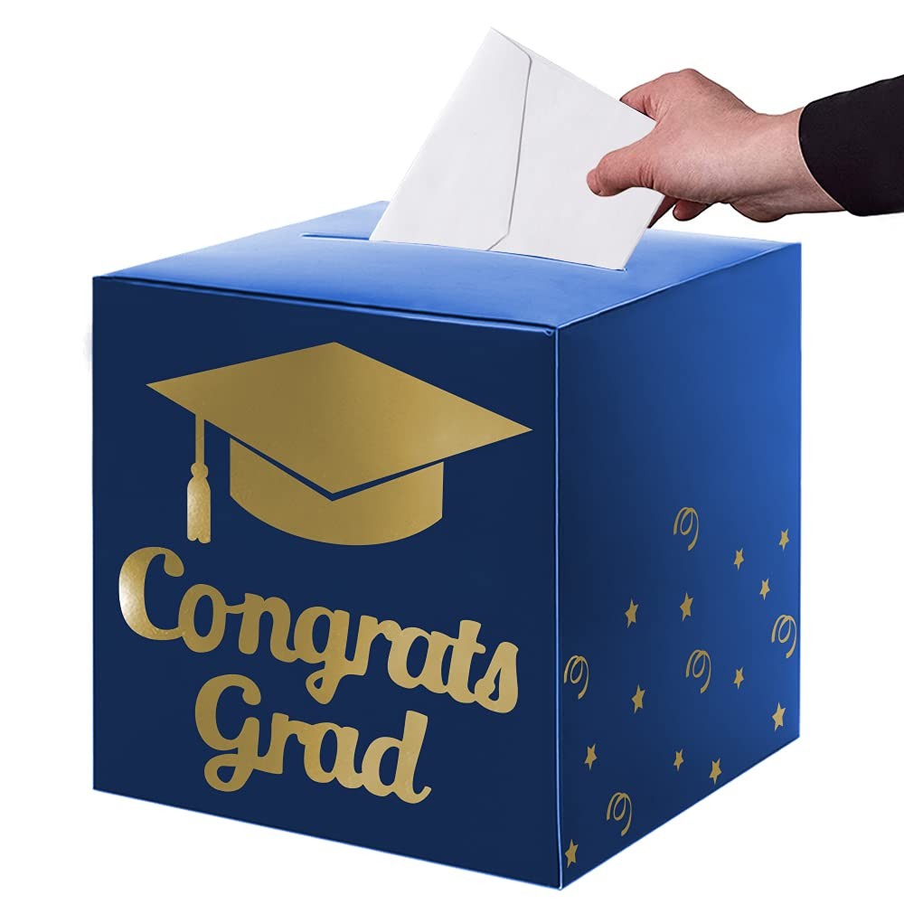 Graduation Card Box Holder, Congrats Grad 8.5 x x inches, Blue