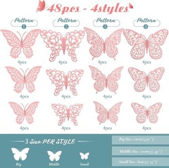 3D Pink Butterfly Wall Decor 3 Sizes 4 Styles Butterfly Party Decorations Cak…