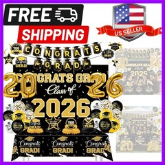 2026 Graduation Decorations Black and Gold Graduation Party Decorations, Ball…