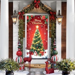 Merry Christmas Decorations Snowman Tree Snowflakes Door Cover Xmas Gift 35″x71″