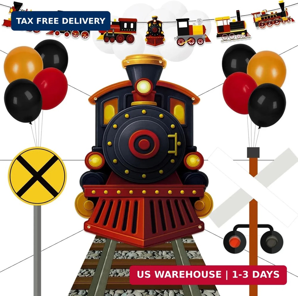 27 Pcs Train Party Decorations Railroad Runner Track Banner Backdrop Balloon for