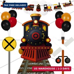 27 Pcs Train Party Decorations Railroad Runner Track Banner Backdrop Balloon for