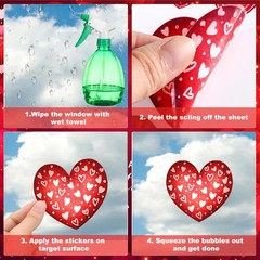 Geyoga 211 Pcs 6 Sheets Valentine‘s Day Window Clings Red, Black, White