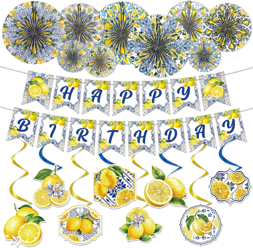Amalfi Coast Party Decorations – 19 Pcs Lemon Themed Birthday Party Decor with B