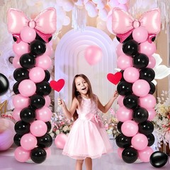 2 Sets Adjustable Black Pink Bow Balloon Column Stand Kit Include 143 Pcs Bla…