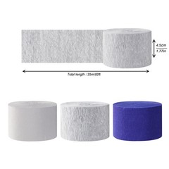 Graduation Streamers, 9 Rolls Crepe Paper, Navy Blue Silver, Grey