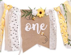 Bee Theme 1st Birthday High Chair Banner Multicolor Bee and Flower Pattern, …