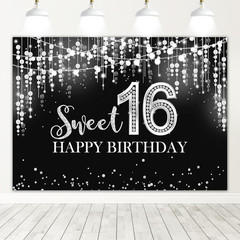 Mocsicka Sweet 16 Birthday Backdrop Glitter Silver Sweet Sixteen Background Girl