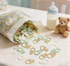 Sage Green Gold Pacifiers Table Confetti Scatters Neutral Baby Shower Boy Girl F
