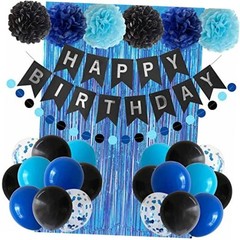 ANSOMO Blue and Black Happy Birthday Party Decorations for Boys Men Banner
