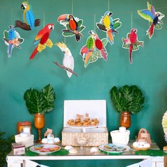 Vibrant Tropical Birds Honeycomb Cutouts – 9 Count for Hawaiian Parties