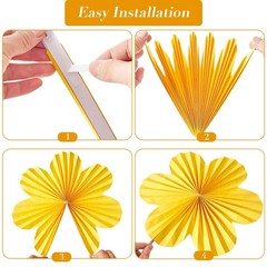 Flower Party Decorations Pink Yellow Hanging Paper Fans Wall Floral Backdrop