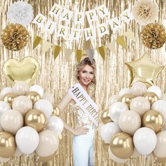 White Gold Birthday Decorations, Beige Gold Party Décor with Foil & Latex Bal…