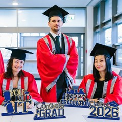 4 PCS Blue Gold Class Of 2026 Graduation Decorations Wooden Table Centerpieces