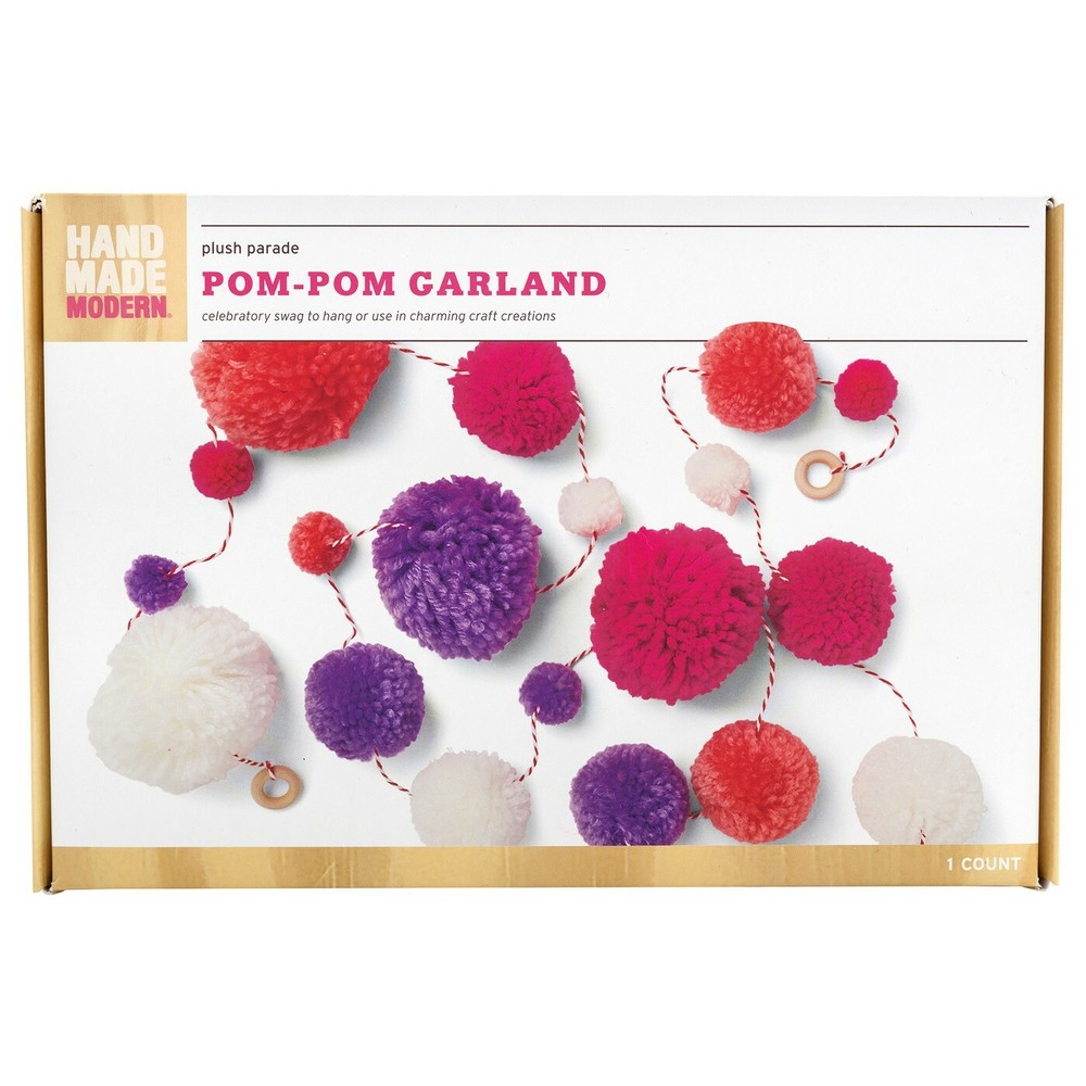 Hand Made Modern Pom-Pom Garland Banner Room Decor Plush Parade Pink Purple Wht