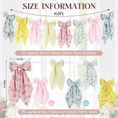 Floral Bow Garland, Pink Gingham Fabric Bow Banner, Vintage Spring Flower Bows