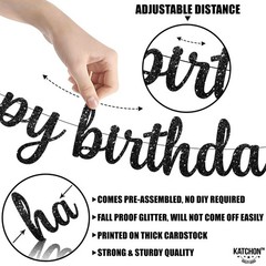 Glitter Cursive Black Happy Birthday Banner – Pre-Strung, 10 Feet | Happy Birthd