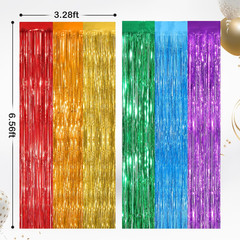 2 Pack Rainbow Metallic Tinsel Foil Fringe Curtains, Door Streamers Photo Booth