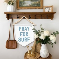 Coastal Beach Room Decor, Surf Canvas Banner, Boho Wood Beads Pray For Surf C…