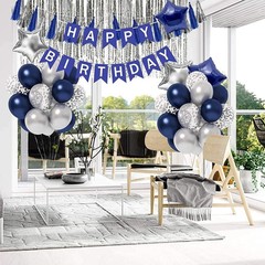 Birthday Decorations for Men Blue White Party Decor Supplies Boy Including Happy