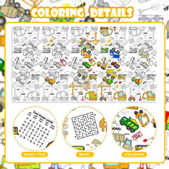Giant Construction Party Coloring Tablecloth for Kids – Huge Construction Theme