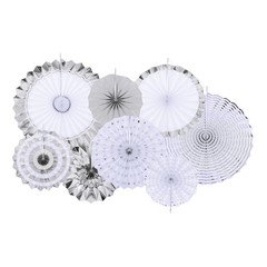 Hanging Paper Fans Set Paper Decorations for Party Birthday Silver 8pcs