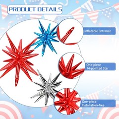 10 Pcs Red White Blue Star Balloons Explosion Starburst Foil Cone Balloons Ma…