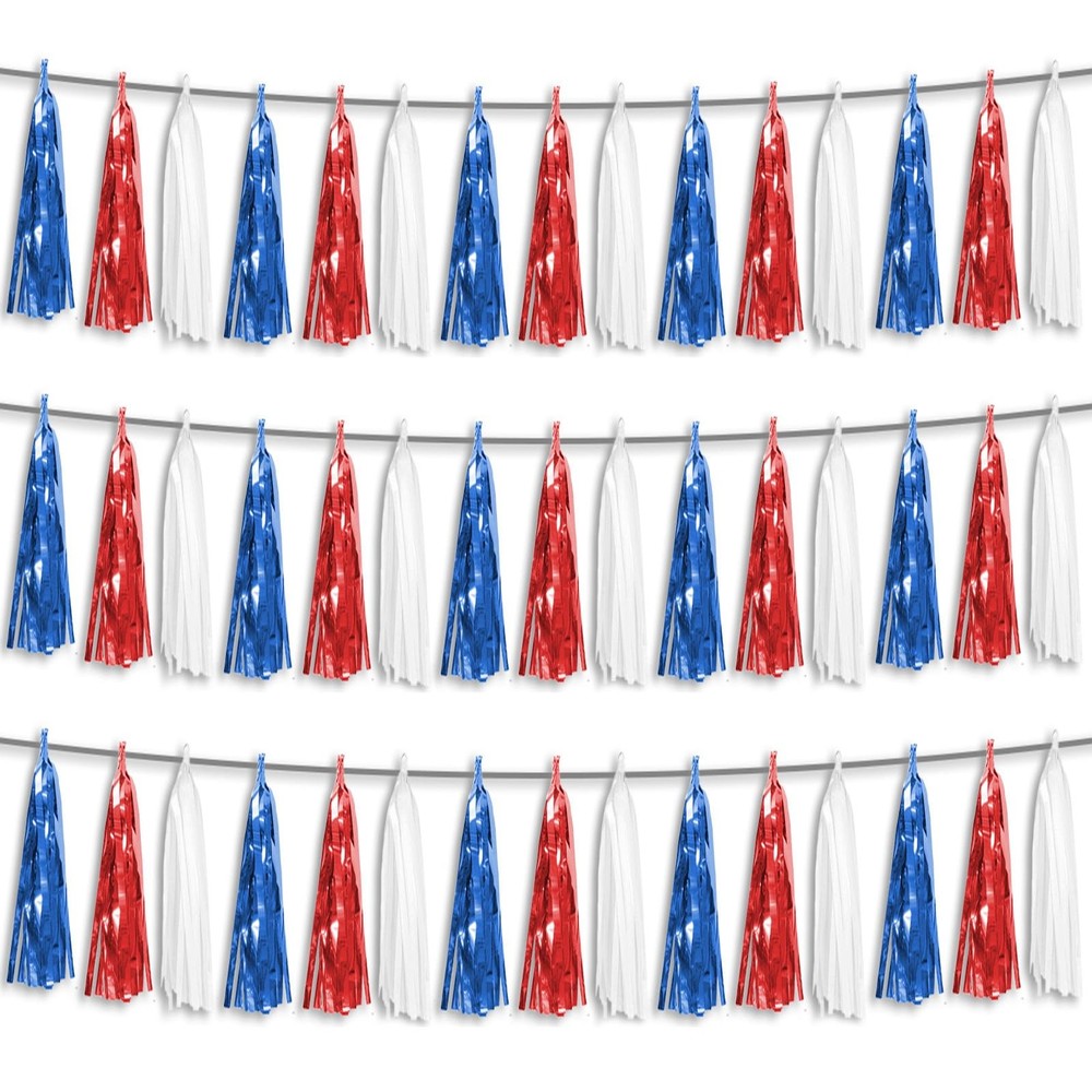 3P Red Blue White Foil Fringe Metallic Tassel Streamers Banner Tassel Garland…