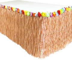 9 Feet x 29.5″ Luau Grass Table Skirt – Hawaiian Theme Party Skirt with Hibis…