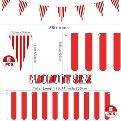 12 Pcs Carnival Tent Circus Carnival Hanging Decorations Red and White Stripe