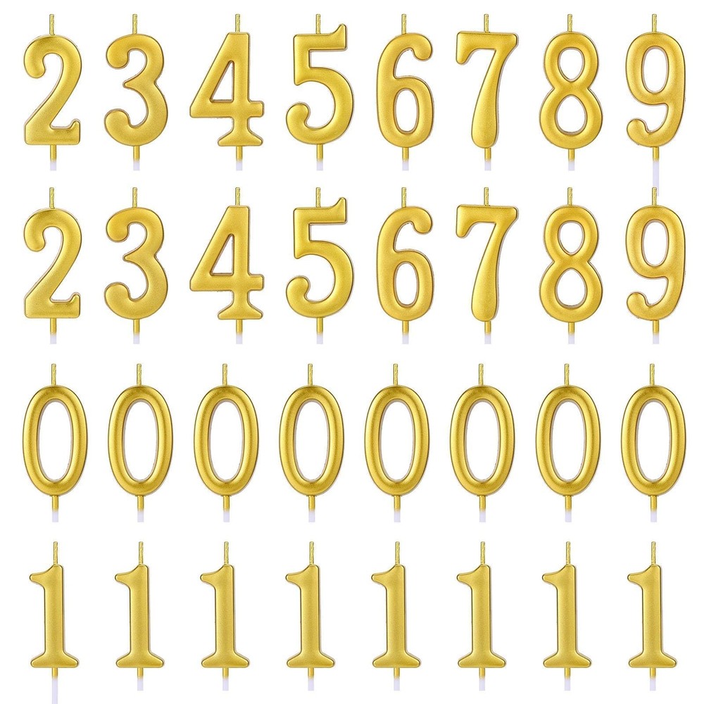 32 Pieces Number Birthday Candles Gold Cake 1.8 inches,