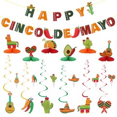 Mexican Themed Party Decorations Set Cinco de Mayo Paper Fan Banner Table Runner