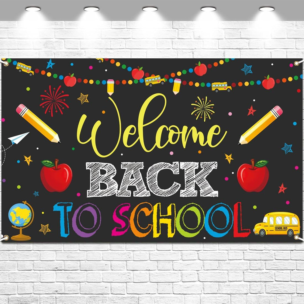 Welcome Back to School Banner Party Decorations Backdrop Black First Day of Scho