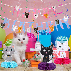 16 Pcs Cat Theme Birthday Party Decorations Party Supplies Kit, Includes Cat Par