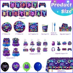 Video Game Party Decorations 197Pcs Plates Cups Balloons Gaming Birthday