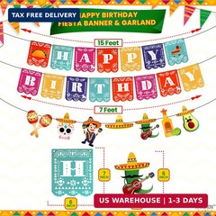 KatchOn, Mexican Birthday Banner – 15 feet, Pre strung | Happy Birthday Decorati