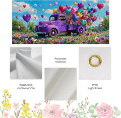 Spring Garage Door Cover Romantic Purple Truck Heart Balloon Flower Field Decora