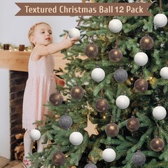 12pcs Neutral Christmas Ornaments 2.36in Velvet Hanging Balls Rustic Tree Decor