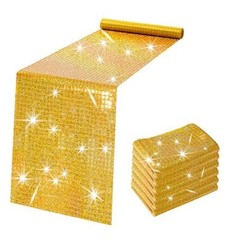 6 Pack Iridescence Gold Table Runners: Laser 6 Pcs 12×72 Inches Gold Laser