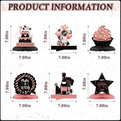 Clabby 12 Pieces Happy Birthday Table Decorations Rose Pink, Black, White