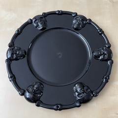 Skull Serving Platter & 6 Ghastly Goblet Cup Glass Plate Purple Halloween Party