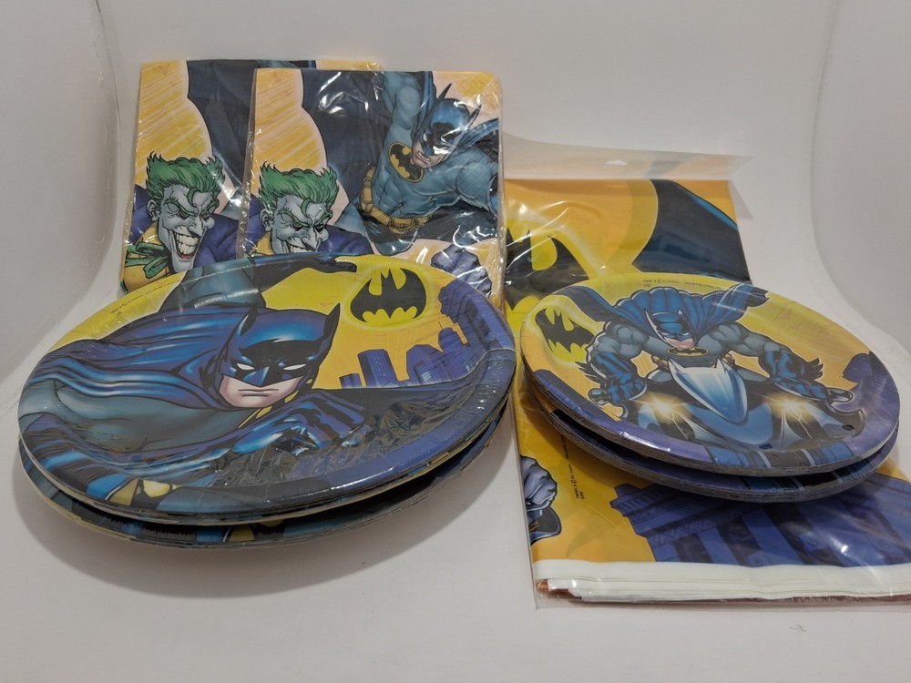 Batman Party Supply Lot-1ea Table Cover,32ea Napkins,32ea Small Plates&32ea Larg