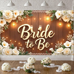 Bride to Be Banner Rustic Wood White Floral Bridal Shower Backdrop Wedding Showe