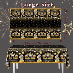 Juweked Beer Party Decorations,Black and Gold Happy Birthday Tablecloth for
