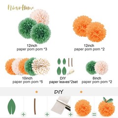 Little Cutie Baby Shower Decorations 12 PCS Light Orange Green Pom Poms