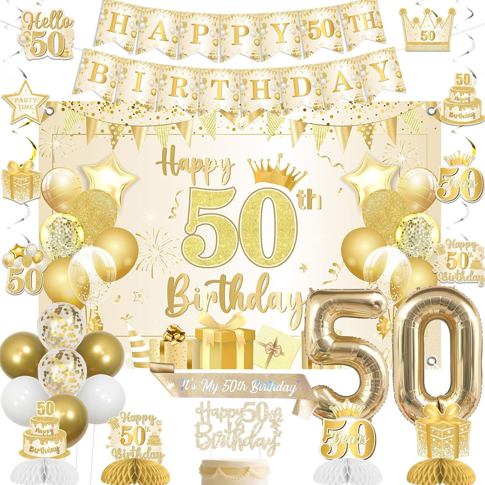 50Th Birthday Decorations Cheers to 50 Years Party Supplies Kit with Champagne G