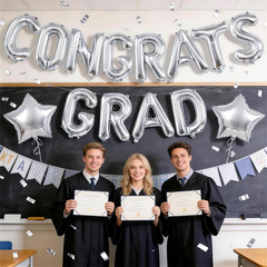 Congrats Grad Balloons, 2026 Silver Graduation Party Decorations 16 Inch Silver