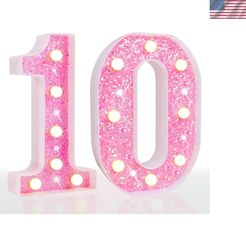 Bling Pink LED Marquee Number 10 – Battery Powered for Stunning Birthday Decor