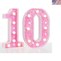 Bling Pink LED Marquee Number 10 – Battery Powered for Stunning Birthday Decor